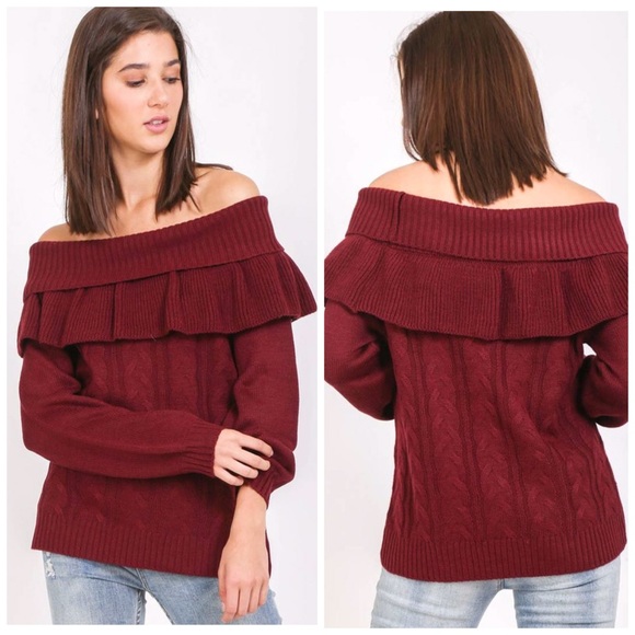 Off Shoulder Ruffle Sweater - Picture 3 of 8